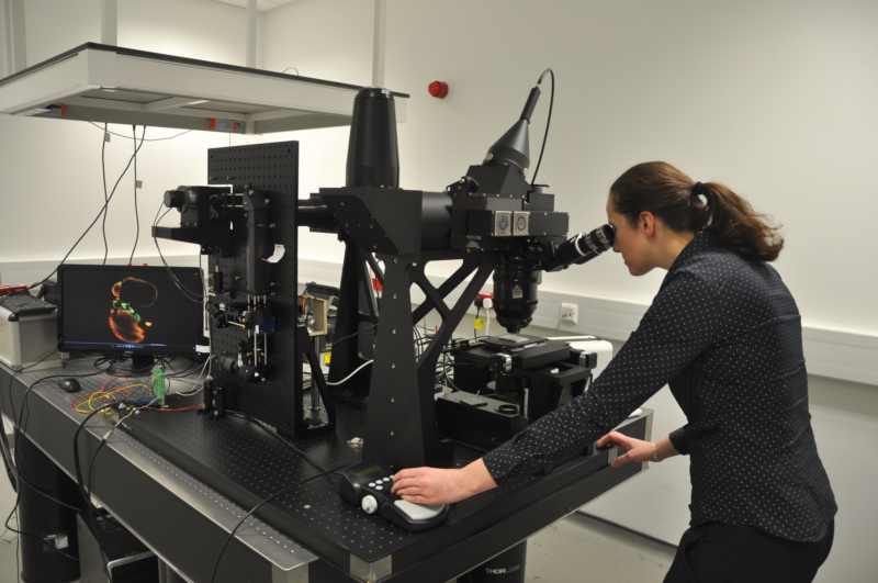 Prof Gail McConnell with the Mesoscope and pE-4000