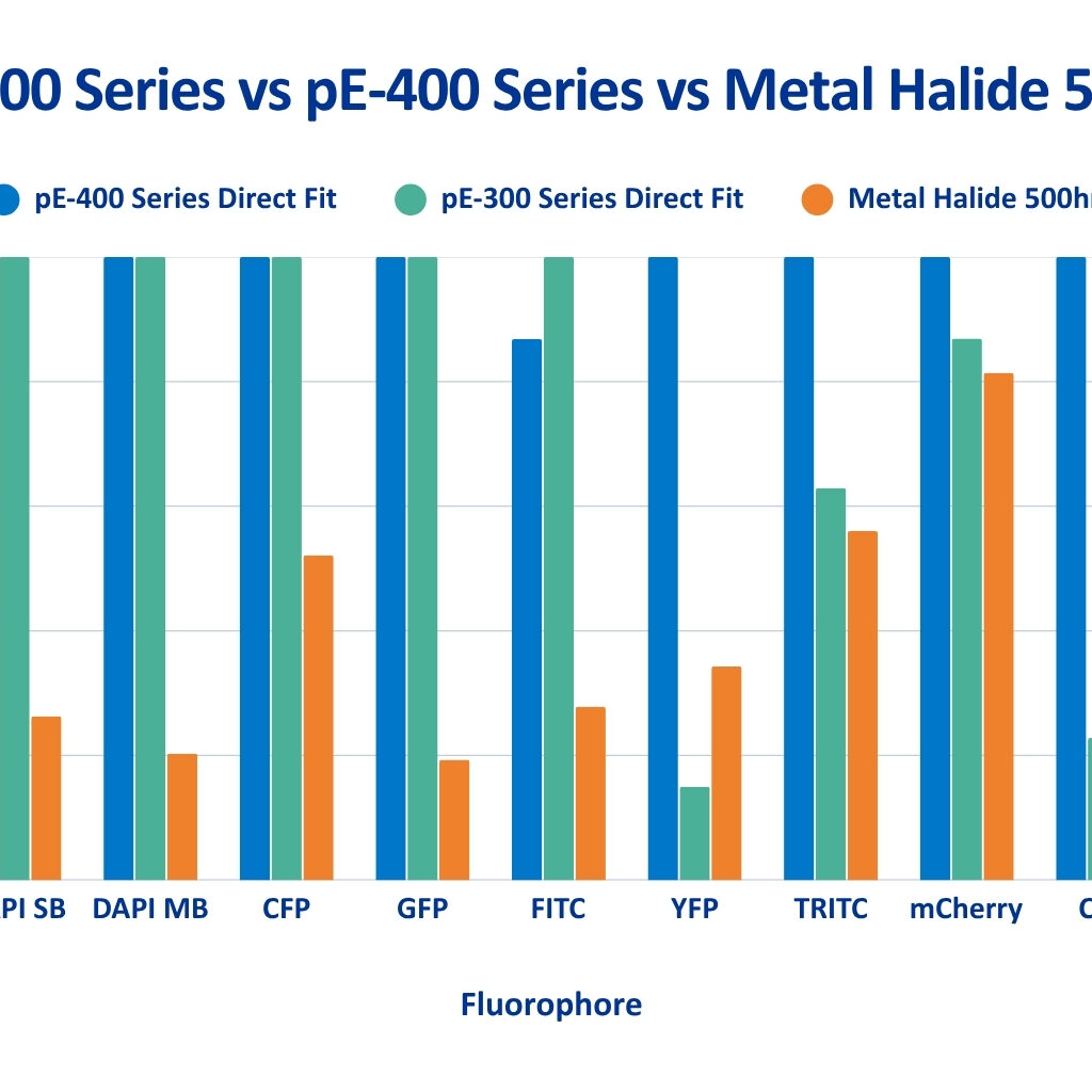 pE 300 vs pE 400 vs MH 500 hours (blue writing)