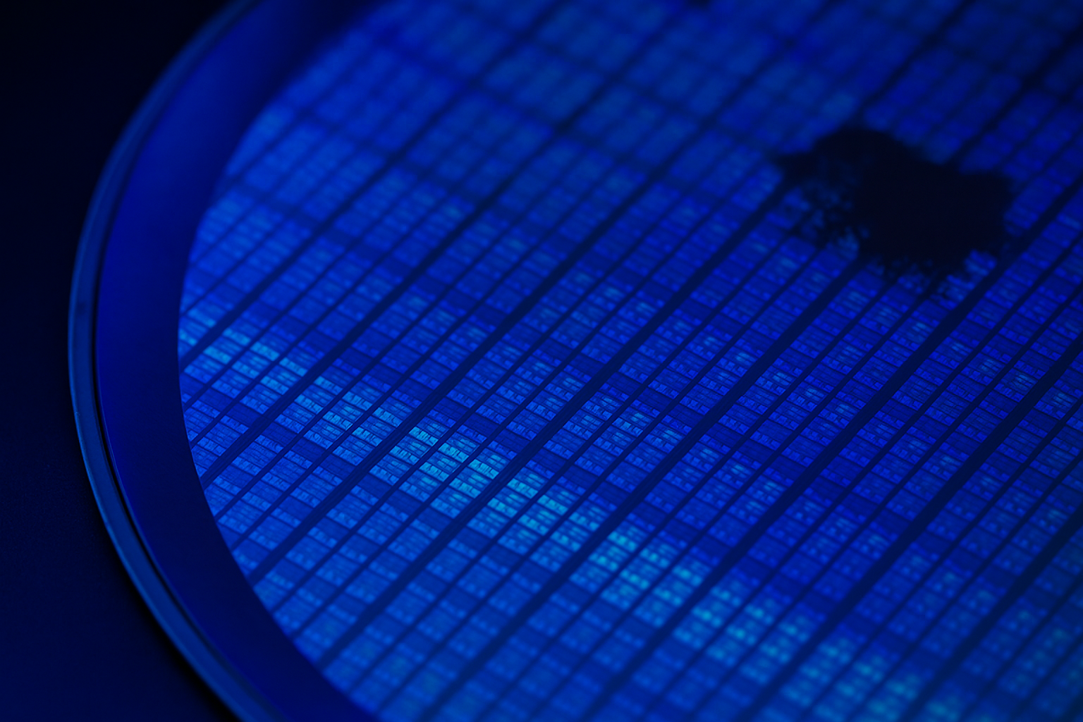 Close‑up wafer with visible defect under UV Close‑up wafer with visible defect under UV