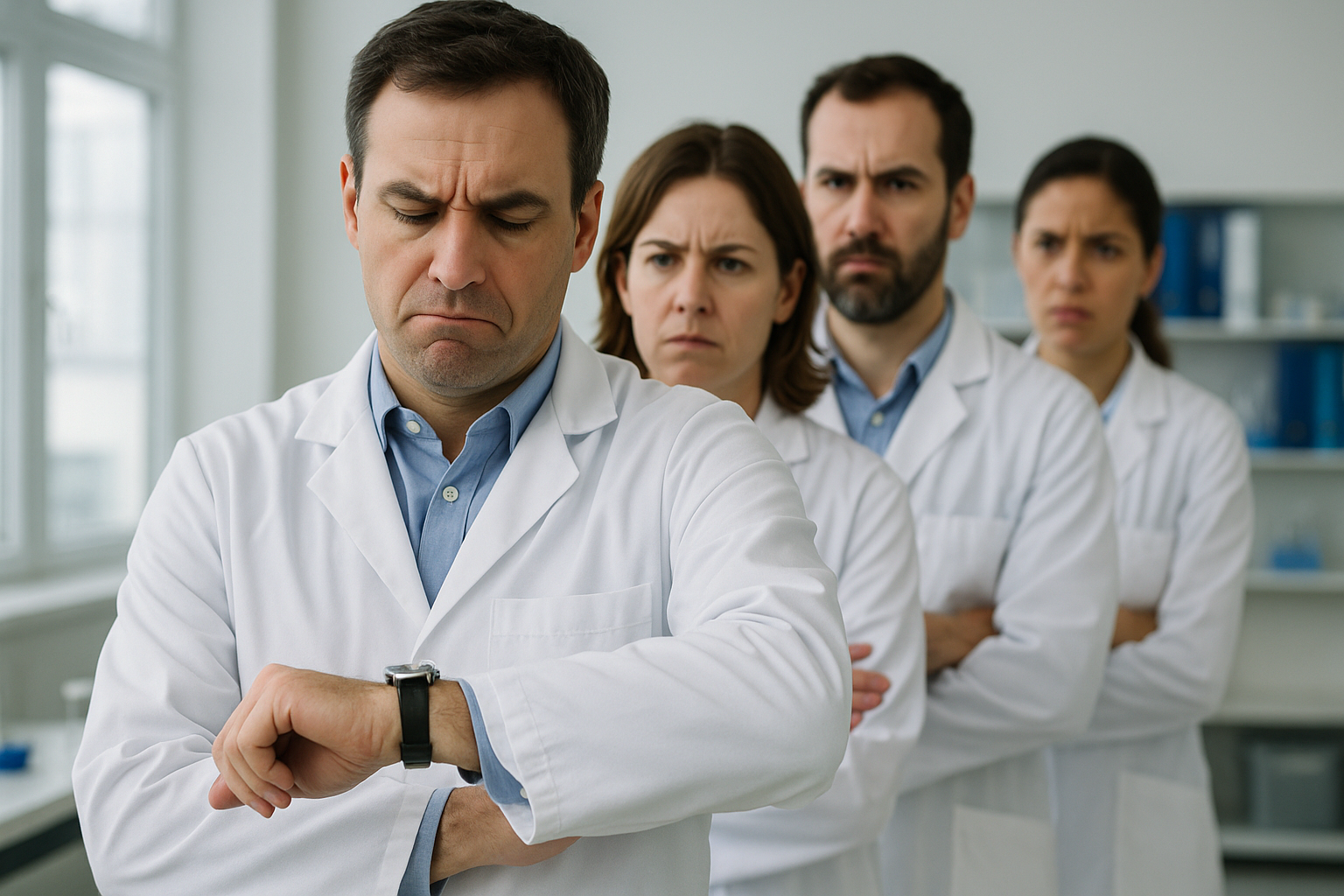Bored scientists waiting for their metal halide bulb to warm up Bored scientists waiting for their metal halide bulb to warm up